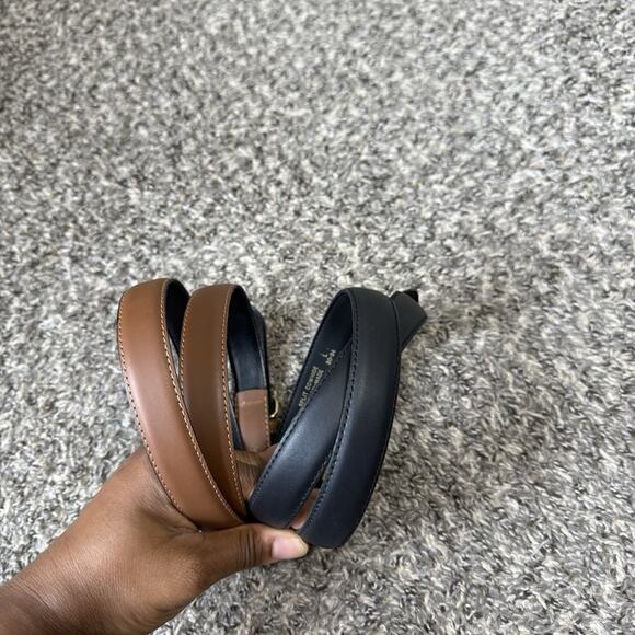 VTG Dockers Belt L 30-34 Top Grain Cowhide Leather Women Black Brown Staple NEW - Picture 3 of 6